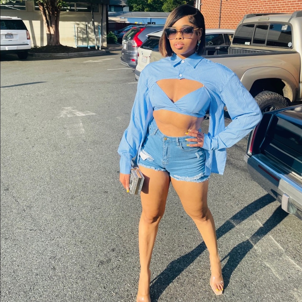 Pinstripe Bralette and Button Up Set